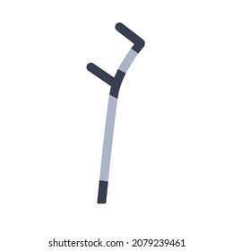 Metal crutch. Disabled person stick. Rehabilitation after injury. Problems with walking. Flat design
