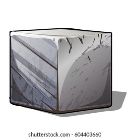 Metal Cube Isolated On White Background. Vector Isometric Cartoon Close-up Illustration.
