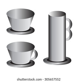 metal cups vector illustration image with plates and glossy metal skin showing different style