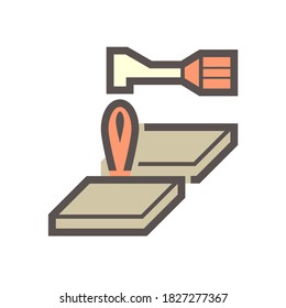 Metal cutting icon. Also called oxy-fuel cutting. By using fuel gas and oxygen to cut metal. Consist of cutting torch or blowtorch and metal workpiece. For metalworking, fabrication and construction.