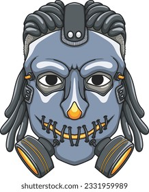 metal cyberpunk mask illustration art