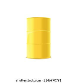 Metal cylinder barrel mockup realistic vector illustration isolated on white background. Barrel or tank for industrial transportation and toxic products storage.