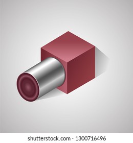 Metal cylinder and red cube. Vector illustration.