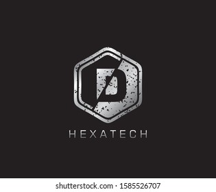 Metal D Letter Logo Icon, Modern Hexagon D Design Concept.