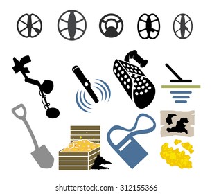 Metal detecting finding hobby set of vector images