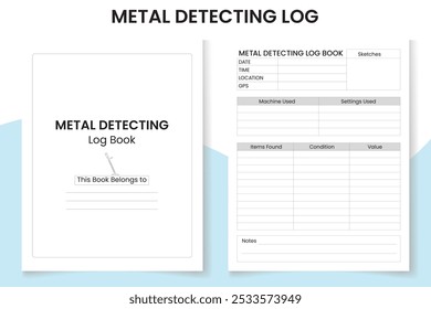 Plantilla de diseño de libro de registro de detección de metales, diseño de interiores con papel blanco y negro