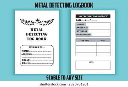 Libro de registro de detección de metales. Plantilla de diseño interior de kdp de bajo contenido