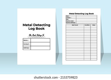 Metal detecting notebook interior. Antique item digging information and location tracker template. Interior of a journal. Metal detecting work activity and experience tracker interior.