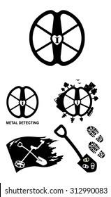 Metal detecting treasure hunting stickers in vectors