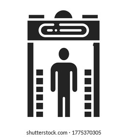 Metal detector black glyph icon. Electronic machine. Detects the presence of metal nearby. Pictogram for web page, mobile app, promo. UI UX GUI design element.