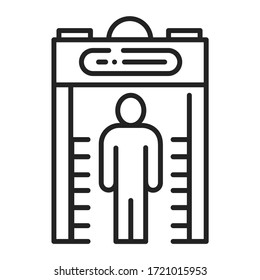 Metal detector black line icon. Electronic machine. Detects the presence of metal nearby. Pictogram for web page, mobile app, promo. UI UX GUI design element. Editable stroke.