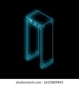 Metalldetektor-Tor mit blauem Neonlicht, das Sicherheit und Zugangskontrolle in einem futuristischen Stil darstellt