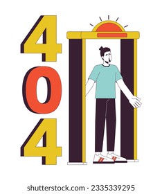 Metal detector go off at airport error 404 flash message. Man standing in security gate. Empty state ui design. Page not found popup cartoon image. Vector flat illustration concept on white background