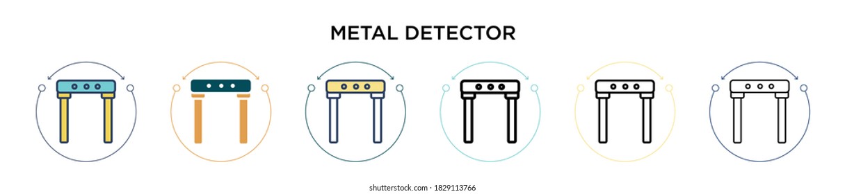 Icono del detector de metales en el estilo relleno, delgado, contorno y trazo. Ilustración vectorial de dos iconos vectores de metal de color y negro se pueden utilizar para móviles, ui, web
