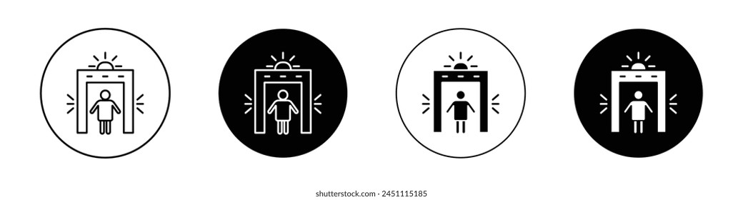 Metal detector icon set. airport body scanner vector symbol. mall gate security check machine sign in black filled and outlined style.