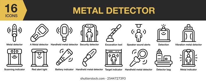 Conjunto de ícones do Detector de Metal. Inclui lavanda, pote, chá de ervas, buquê, parfum, flores e muito mais. Contornar coleção de vetores de ícones.