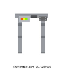 Detector de metales. Marco de seguridad. Comprobando elementos peligrosos. Equipo antiterrorista del aeropuerto. Puertas tecnológicas modernas y entrada. Ilustración plana