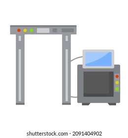 Metal detector. Safety frame. Checking dangerous items. Airport counterterrorism equipment. Modern technological gates and entrance. X-ray interoscope.