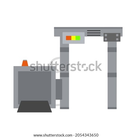 Metal detector. Safety frame. Checking dangerous items. Airport counterterrorism equipment. Modern technological gates and entrance. X-ray interoscope.