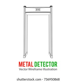 Metal detector scanner. Wireframe poly mesh vector illustration. Airport security gates with metal detectors. Walk through detector concept.