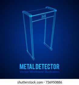 Metal detector scanner. Wireframe poly mesh vector illustration. Airport security gates with metal detectors. Walk through detector concept.