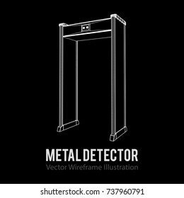 Metal detector scanner. Wireframe poly mesh vector illustration. Airport security gates with metal detectors. Walk through detector concept.