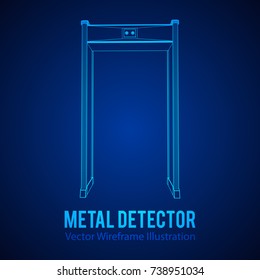 Metal detector scanner. Wireframe poly mesh vector illustration. Airport security gates with metal detectors. Walk through detector concept.