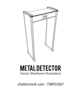 Metal detector scanner. Wireframe poly mesh vector illustration. Airport security gates with metal detectors. Walk through detector concept.
