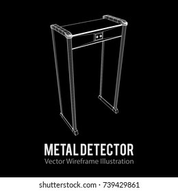 Metal detector scanner. Wireframe poly mesh vector illustration. Airport security gates with metal detectors. Walk through detector concept.