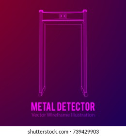 Metal detector scanner. Wireframe poly mesh vector illustration. Airport security gates with metal detectors. Walk through detector concept.