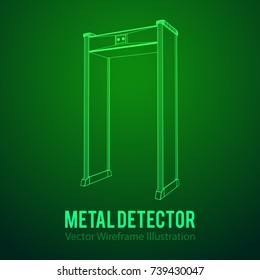 Metal Detector Scanner. Wireframe Poly Mesh Vector Illustration. Airport Security Gates With Metal Detectors. Walk Through Detector Concept.