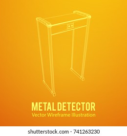 Metal detector scanner. Wireframe poly mesh vector illustration. Airport security gates with metal detectors. Walk through detector concept.