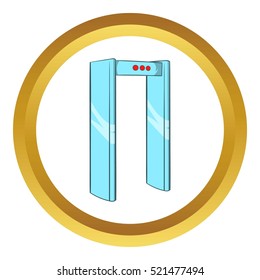 Metal detector vector icon in golden circle, cartoon style isolated on white background