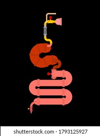 Metal digestive tract. Iron stomach and intestines. Robotic internal organ. Cyborg organs. Robot gut
