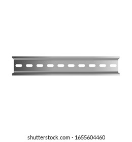 Metal DIN rail for installation of switchboard equipment. Vector illustration isolated on white background