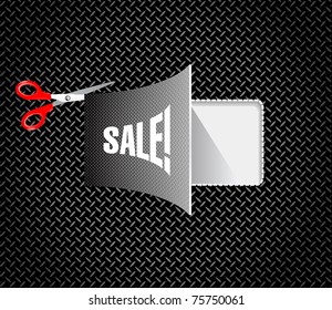 Metal discount coupon with scissors vector illustration