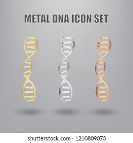 Metal DNA Icon Set Structure Molecule Science and Biology Concept  - Vector Illustration