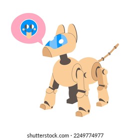 Metal Dog Robot Machine with Limbs and Friendly Emotion Vector Illustration