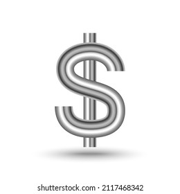 Metal Dollar icon isolated. Silver symbol of dollar. Chrome vector icon isolated.