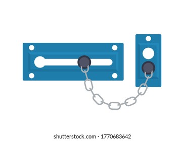 Metal door chain. Steel safety hardware. Vector illustration in flat style on white background.