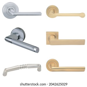 Metal door handles for room interior in office or home. Vector illustration