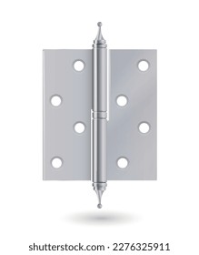 Metal door hinges, silver construction hardware. iron tools for joint gates and windows. Vector