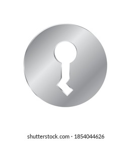 Cerradura de la puerta de metal. Cerradura redonda gris. Elemento interior de la casa. Signo de vector