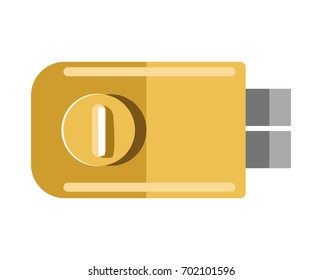 Metal door lock with round handle isolated illustration