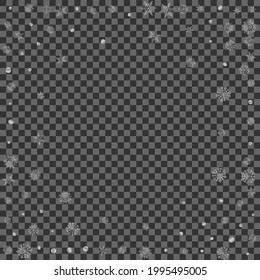 Metal Dot Background Transparent Vector. Confetti Effect Texture. Grey Snowflake Snowflake. Luminous Ice Pattern.