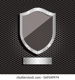 metal dot perforated texture with shield and plaque label