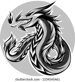 metal dragon grayscale black white