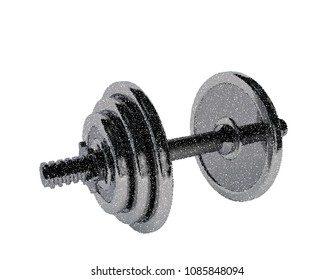 Metal dumbbell. Isolated on white background. Vector illustration. Pointillism style.