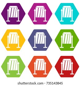 Metal dust bin icon set many color hexahedron isolated on white vector illustration
