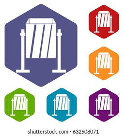 Metal dust bin icons set hexagon isolated vector illustration